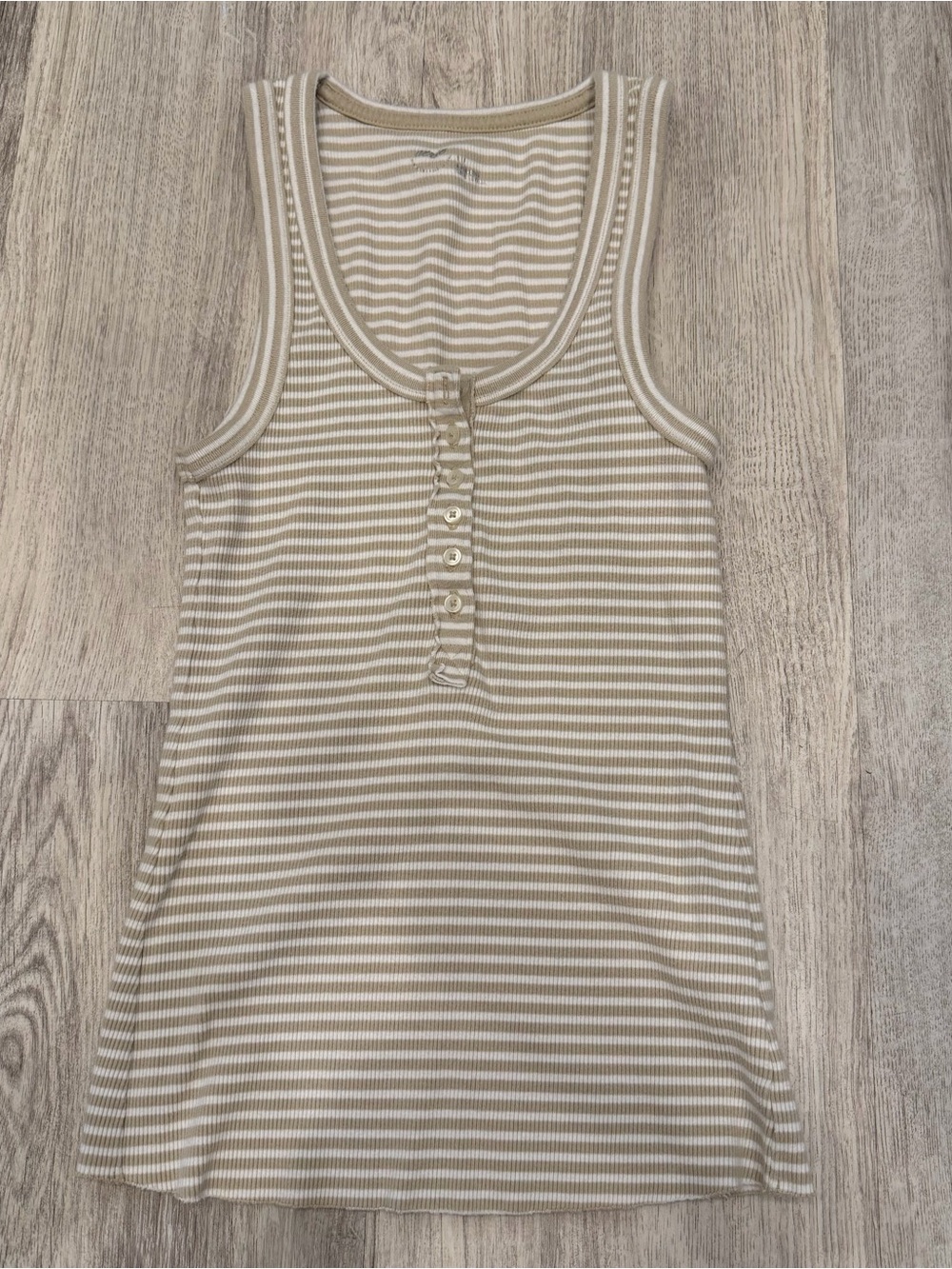Aerie Ribbed Stripe Henley Tank Top Small Beige White Fitted Basic